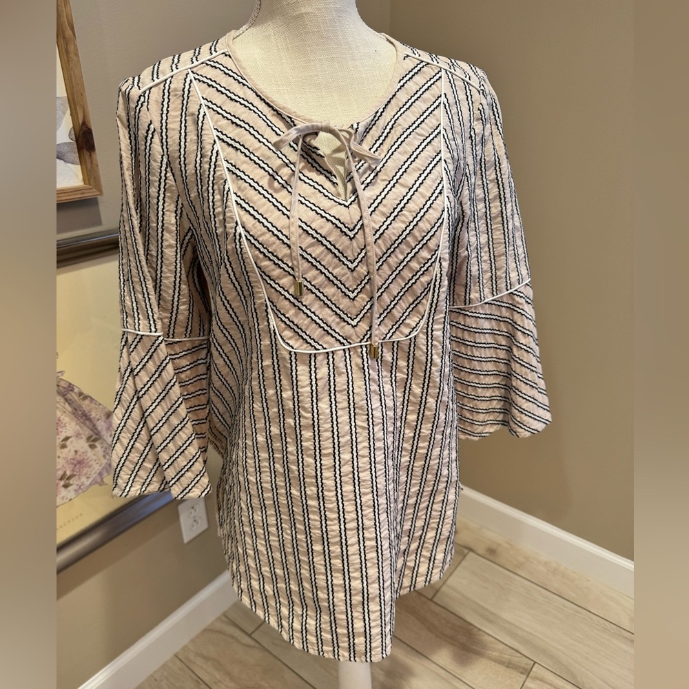 5 for $30 ISAAC MIZRAHI Live Striped Bell Sleeve Tunic
